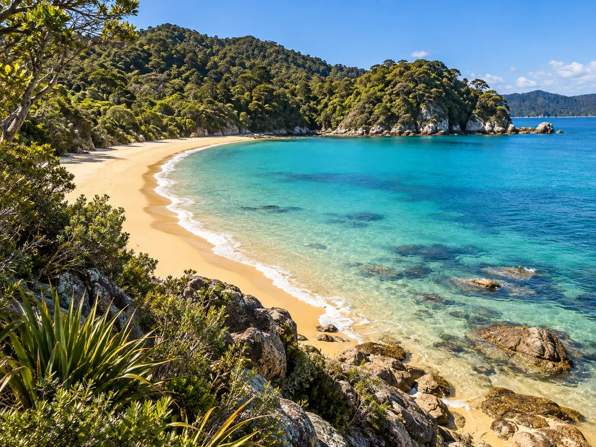 Golden sand and turquoise water at Abel Tasman National Park