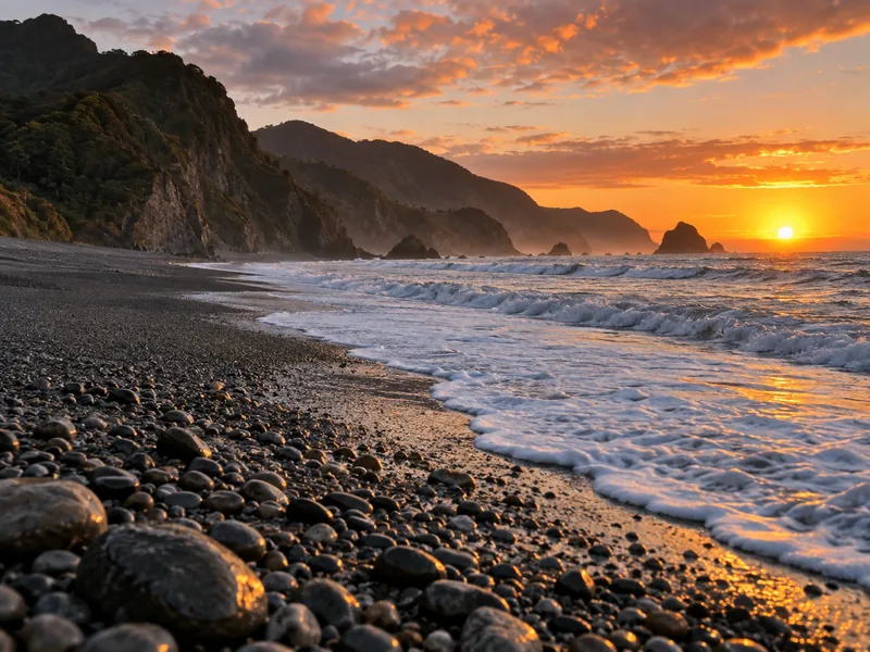 The remote East Cape coastline at sunrise