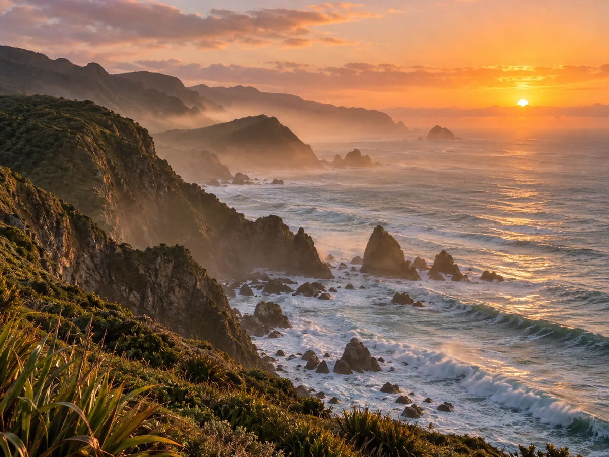 The remote East Cape coastline at sunrise